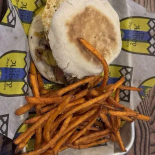 Harry's Bistro Burger with sweet potato fries
