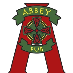 a red and green logo with a celtic cross