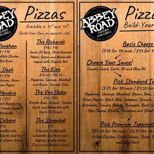 Pizza Menu