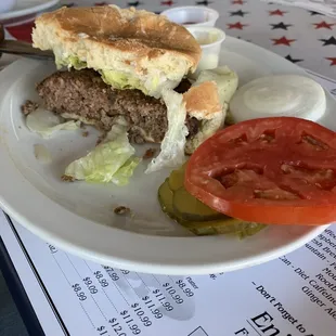 Half her burger.