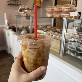 Salted caramel cold brew, half sweet