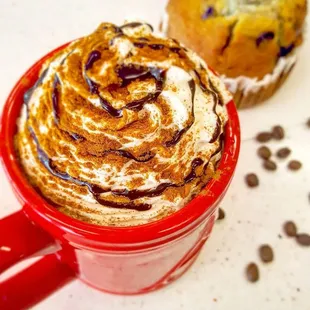 a cup of coffee and a muffin