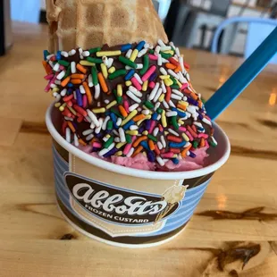 Dairy Free Strawberry and sprinkle cone