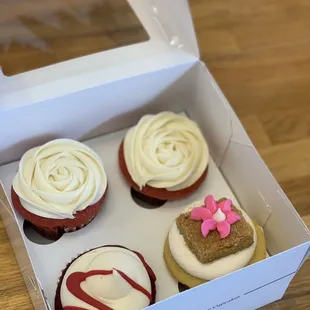 Top row : Strawberry Cupcake with Cream Cheese Frosting Bottom row: Red Velvet and Almond