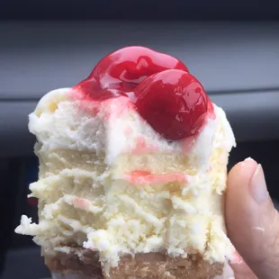 Biting into my New York cheesecake.