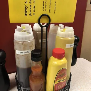 a basket of condiments and condiments