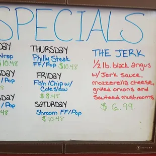 specials on a white board