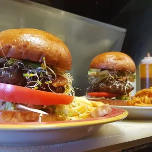The 1/2lb Abby burgers. Special recipe Abby Sauce, Lettuce, Tomato, Avacafo, Alfalfa Sprouts and Pepper Bacon