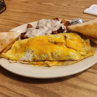 Western Omelet and small home fries with gravy