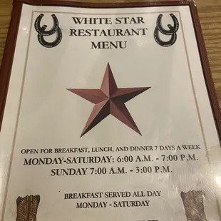 a menu for a white star restaurant
