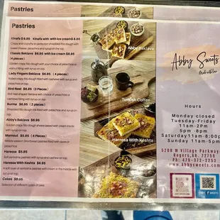 Pastries menu