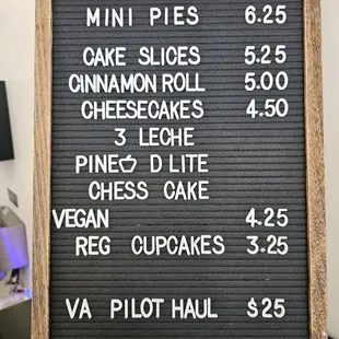 Menu and pricing