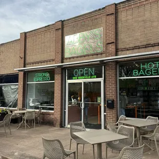 Outside - cute signs and some outdoor seating (no indoor seating)