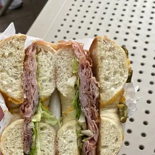 Build your own bagel! Ham and lettuce on jalapeño cheddar bagel