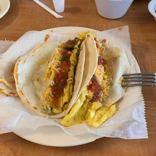 Cactus, egg and cheese and egg and cheese tacos on flour (3 for $4.20!)