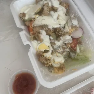 Grilled Chicken Salad; radishes, cucumbers, carrots, olives and the best part was the Walnuts!! Yummy!!