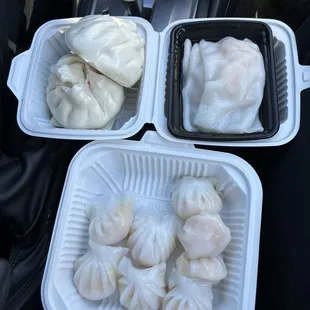 Hargow, steamed bbq pork bun, shrimp rice noodle
