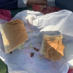 a half eaten sandwich