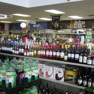 a wide selection of liquor bottles