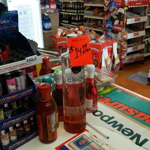 a variety of beverages on display in a store