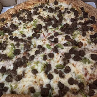 Large 14&quot; Cheese Pizza with meatball, onions and Peppers