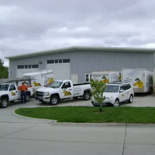 Our office and vehicles, ready to start a job