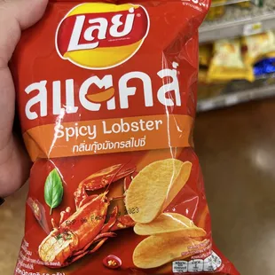 a hand holding a bag of chips