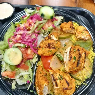 Chicken Kabob with Rice and Salad.  14. Chicken Kabab