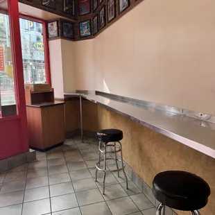 Bar style seating.