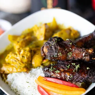 Jerk Chicken and Curry Chicken with Coconut White Rice