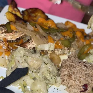 Whole red Escovitch Snapper! (Terrible angle lol but not my plate. Delicious!)