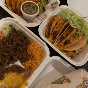 QuesoBirria Tacos, Carna Asada Plate, Beef Hard Tacos, Diablo burrito