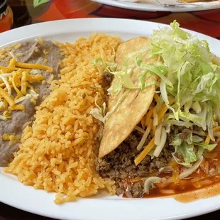 #5 - Enchilada and taco with rice and beans