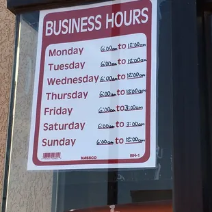 Business hours, open on Sunday!