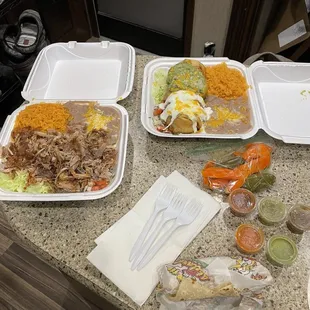 Carnitas and Chimichanga. Carnitas came with a huge homemade flour tortilla.