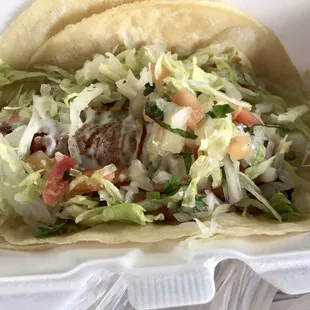 Fish taco (moved some of the lettuce and pico so you can see the fried fish)