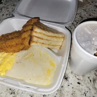 a plate of food and a drink