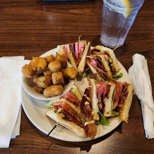 Club sandwich w/fried okra