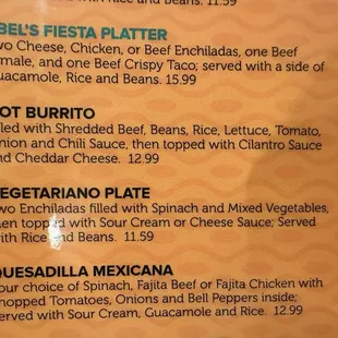 Menu - it&apos;s the Hot Burrito - a must try!