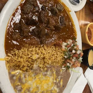 Carne guisada with beef tips and roja