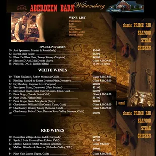 the menu for the event