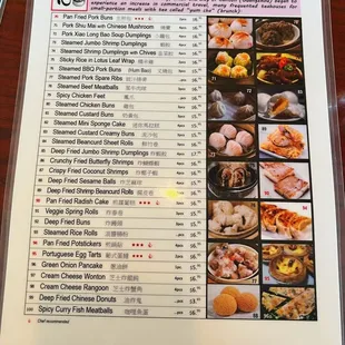 the menu of the restaurant