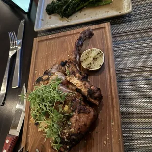 Pork Chop Al Pastor with a side of broccolini