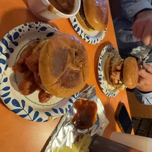 Big Abe hot dog. Big Abe ham and cheese with slaw. Bbq baked beans and a plain cheeseburger. And of course chips and sauce.