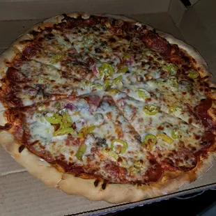 Loaded pepperoni with banana peppers added.