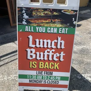 Lunch buffet is back Tuesday-Friday