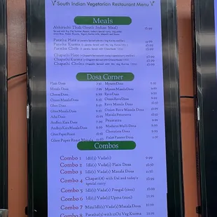 the menu for the restaurant