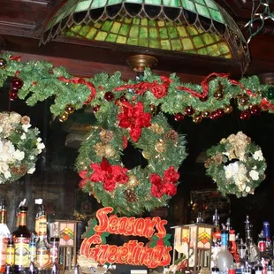 the original bar, decorated for Christmas