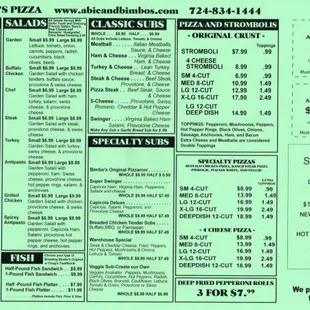 Abie &amp; Bimbo's Pizza latest menu!