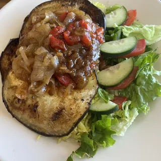Saffron Rice with Eggplant, Bell Peppers & Onions